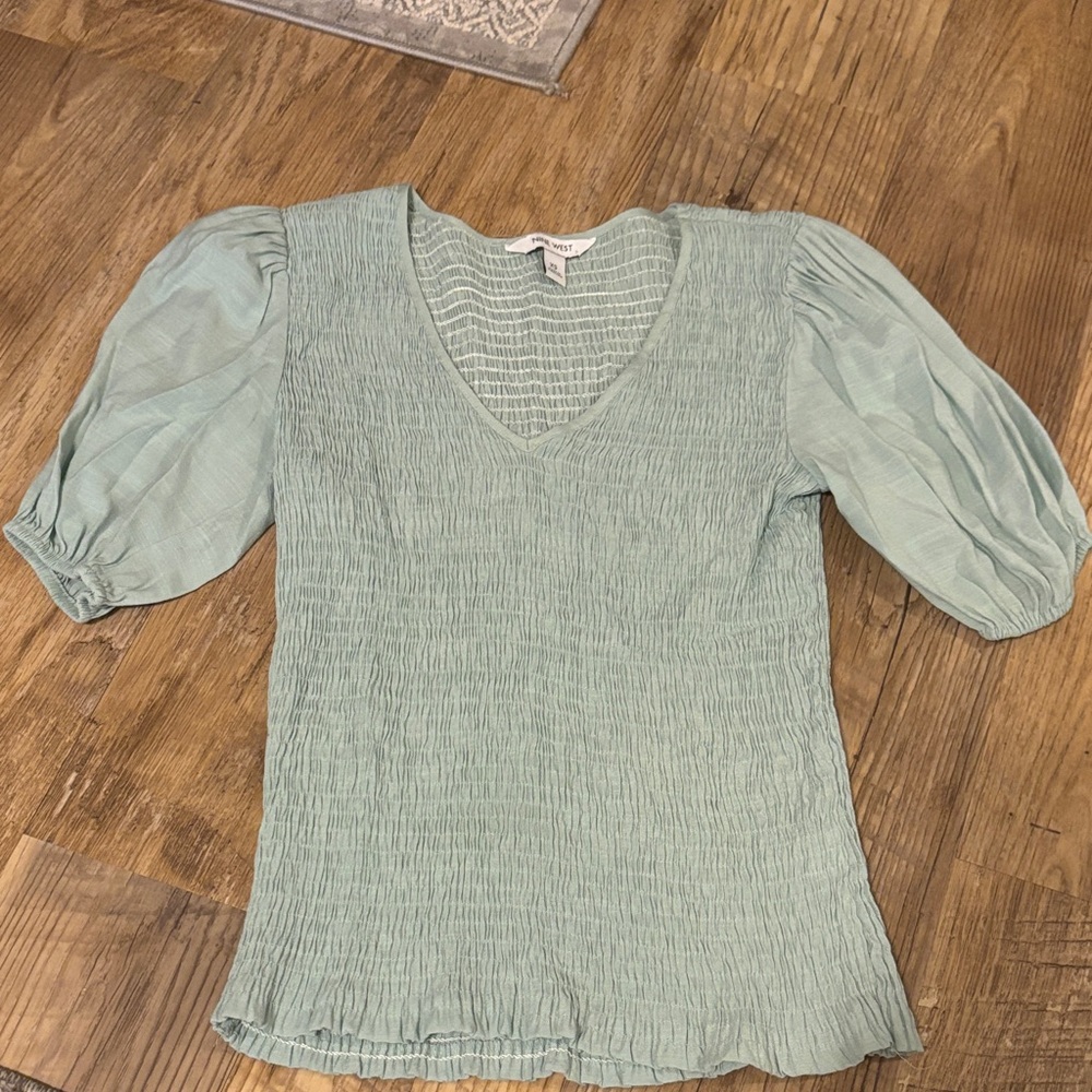 Nine West Mint Green Puff Sleeve Blouse
